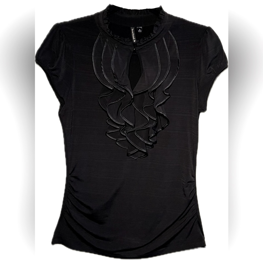 Black Ruffled V-neck Blouse